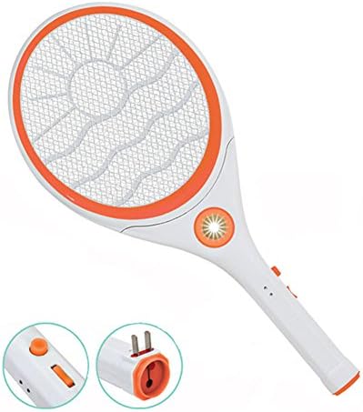 Bug Zapper - Rechargeable Electric Mosquito Swatter with LED Light, Three-Layer Security Network and 3,000-volt Grid Rapid Eliminates Flies, Best for Indoor and Outdoor Pest Control (Orange)