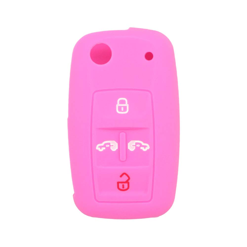 BROVACS Silicone Cover Protector Case Holder Skin Jacket Compatible with VOLKSWAGEN Multivan Sharan Caravelle Transporter Caddy SEAT Alhambra 4 Button Flip Remote Key Fob CV9808 Pink