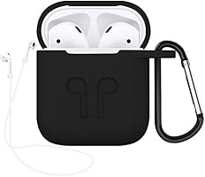 Airpods Accessories Set, OEAGO Airpods Case Protective Silicone Cover and Skin with [Keychain] [Airpods Strap] [Airpods Earhooks] [Travel Carrying Box Case] for Apple Airpod Charging Case - Black