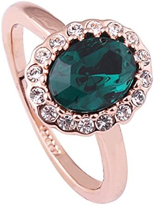 Acefeel Rose Gold Plated Dark Green Crystal Emerald Austrian Crystal Ring Valentine's Day Gift R133