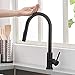 OWOFAN Touch On Kitchen Faucets with Pull Down Sprayer, Single Handle Black Kitchen Sink Faucet with Pull Out Sprayer, Stainless Steel Touch Activated Faucet KH1005R
