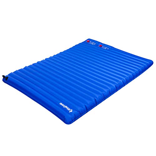 KingCamp Light Double Size Outdoor Camping Air Mattress Mat Pad Bed with Built-in Foot Pump, Blue, Double