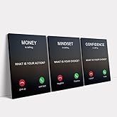 KAWAHONE 3PCS Motivational Canvas Wall Art, Positive Affirmation Poster -Money is calling Mindset Confidence -Inspirational Q