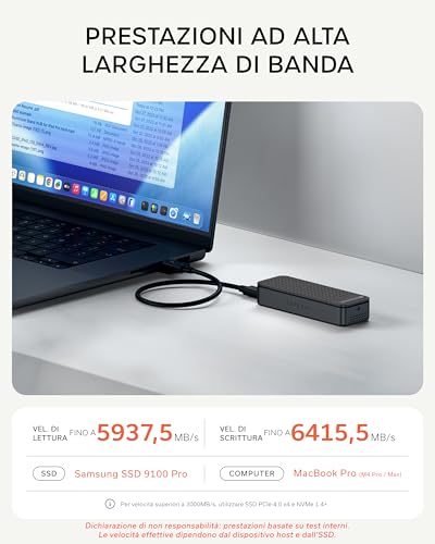 SATECHI DotDisk™ M.2 NVMe SSD Case 80Gbps USB4 V2 Aluminium Active Cooling, Ultra Fast Transfer for Thunderbolt 5 and USB4 - Sideral Black