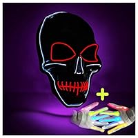 Halloween Mask Led Light up Purge Mask for Halloween Festival Party (Blue(LED Skull Mask+LED Gloves))