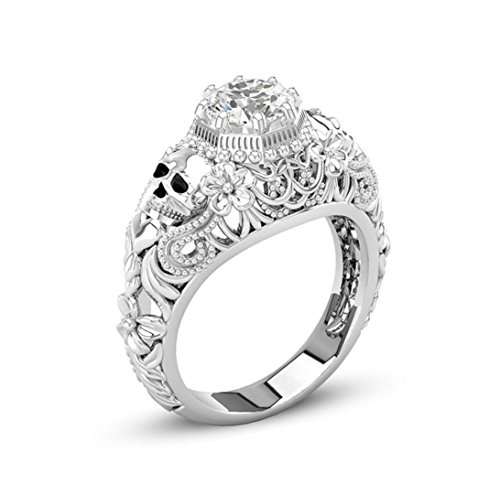 Hmlai Hot Sale! Fashion Hand Decorated Skeleton Head Diamond Ring for Women Best Jewelry Gift (10, Silver)