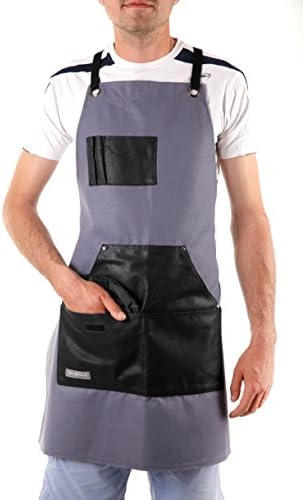 Gray Bear Waxed Canvas Apron - Utility Work Coverall w/ Built-In Pockets - Adjustable, Reinforced Straps - Versatile Workshop, Blacksmith, Cobbler Use - Chest Pocket on the Right for Left-Handers