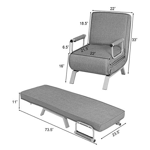 Giantex Convertible Sofa Bed Folding Arm Chair Sleeper, 5 Position Recliner Full Padded Lounger