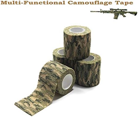 Fairbridge Multi-Use Camouflage Tape Self-adhesive Protective Wrap(4 PACK!!) 4.5Meter Non-woven Elastic Fabric Stealth Camo Tape Tactical Stretch Bandage for Military Hunting Gear Camping Flashlight