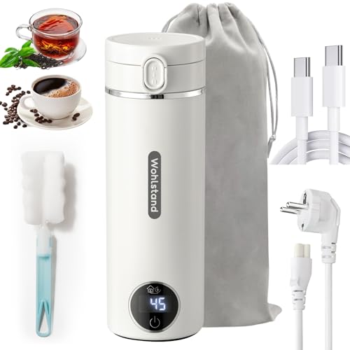 Wohlstand 500ml Mini Portable Travel Kettle, USB-C Electric Water Heater, 300W Fast Heating, 37‑100°C Temperature Control, 316 Stainless Steel, Keep Warm Function