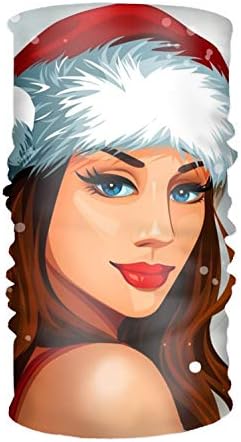 Holiday Christmas Merry Girl Santa Hat Blue Eyes Lipstick Versatile Headwear Soft Head Wrap Scarf
