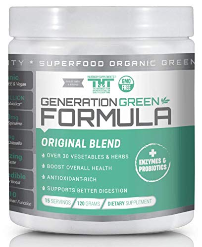 Generation Greens Powder | Organic Superfood Powder with 60 Powerful Ingredients | Chlorella, Spirulina, Wheat Grass and CoQ10 Included | 15 Servings, Original