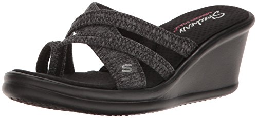 Skechers Cali Women's Rumblers Pen Pal Wedge Sandal, Black Jersey, 8 M US