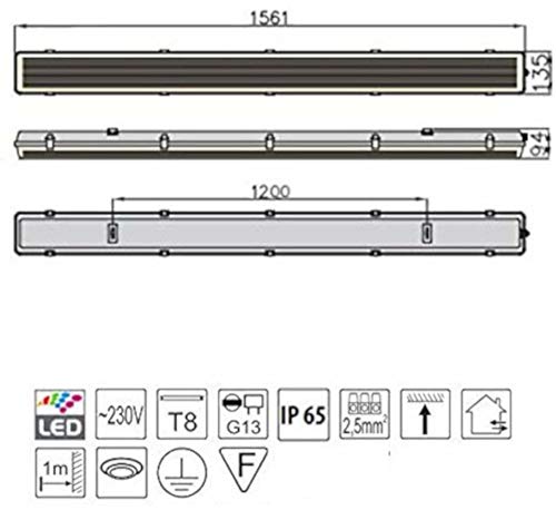 LED Feuchtraumleuchte Wannenleuchte IP65 geeignet für 2X T8 LED G13 150cm Bürolampe – Bild 4