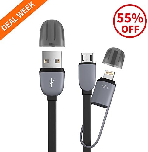 2-in-1 Lightning and Micro USB Cable : 40inch, Ultra Soft High Speed Sync and Charging Cable Cord 3.3 Feet for iPhone X 8 7 6S 6 Plus/5s, iPad /iPod, Android Samsung, HTC, LG and More (Black)