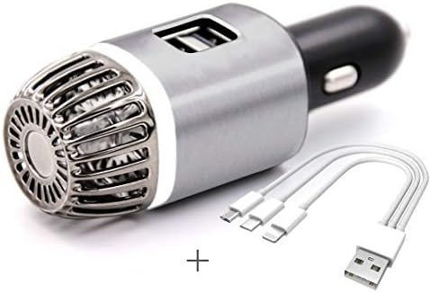 nioss Car Air Purifier Ioniser with 2x Ultra Fast USB Charging Ports. Car Air Freshener - Removes Pollen, Smoke, Bad Smells and Odours … (Brushed Aluminium + 3-in-1 USB Cable)