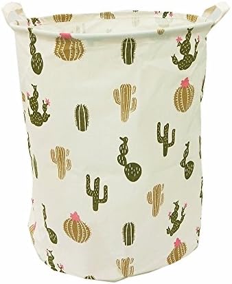 Songsongstore 19.7"Large Sized Waterproof Foldable Laundry Hamper Bucket,Dirty Clothes Laundry Basket, Bin Storage Organizer for Toy Collection,Canvas Storage Basket with Stylish Cactus Design(Green)