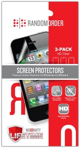 Random Order Premium High Definition Clear Screen Protector with Lifetime Replacement Warranty for iPhone 4/4S (3-Pack) - Retail Packaging - Clear