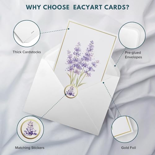 Uniiking® Blank Cards, 10 Pack Blank Greet Cards, Elegant Gold Foil Blank Note with Envelopes, Stationary Set for All Occasions, 5 Assorted Floral Designs