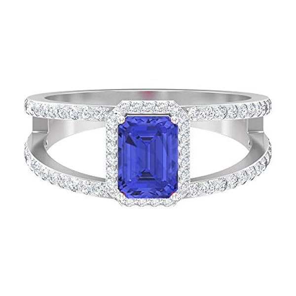 1 50カラットタンザナイトリング Hi Si ダイヤモンドハローリング 7x5 Mm 八角形リング スプリットシャンク