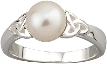 Solvar Sterling Silver Freshwater Pearl Trinity Knot Ring S7