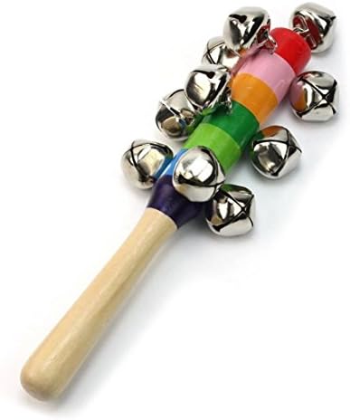olyclass Baby Kids Rainbow Wooden Handle Bell Jingle Stick Shaker Rattle Toys