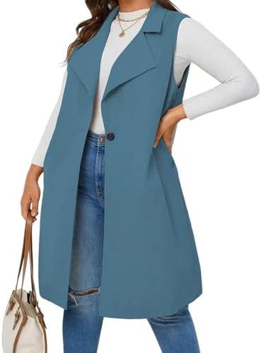 Women's Long Vest Herringbone Pattern Lapel Double Breasted
