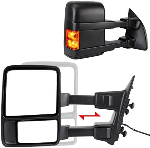 PZTowing Mirrors, Black Telescoping,Folding with LED Signal Light Tow Mirrors, for 2008-2016 F250 F350 F450 F550 Super Duty