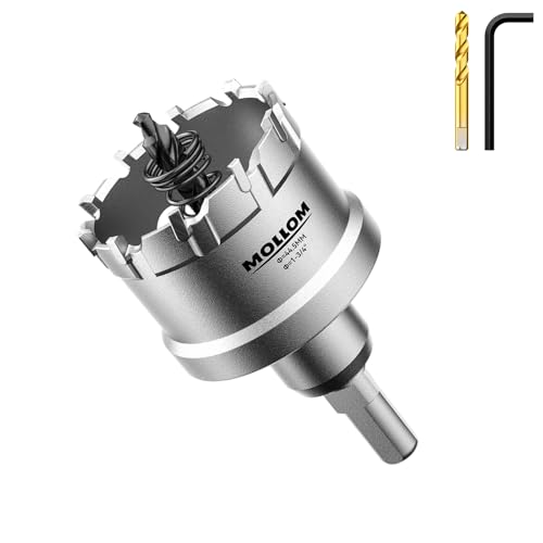 Mollom (44.5Mm | 1-3/4'') Lochsäge T.c.t Schwerlast-Hartmetall-Bestückt Mit 2 Führungsbohrern Für Edelstahl, Baustahl, Eisen, Kupfer, Messing, Kunststoff