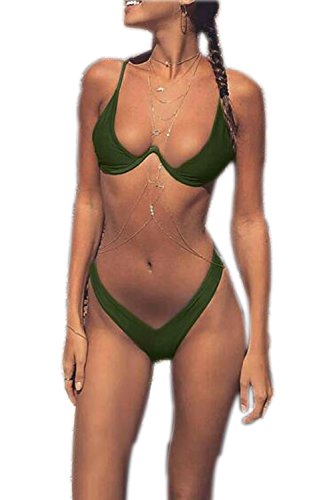 PiePieBuy Top Fashion Sexy Tie Side Pantie Triangle Thong Push Up Bikini Bandeau Swimsuit African Dashiki (by (S, Green) - Thumbnail 2