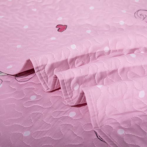 Kids Unicorn Quilt Set with Sham Twin Size Animal Cartoon Bedding Set Soft Reversible Bedspread Coverlet All Season Bed Set for Kids Teens Girls, 1 Quilt 2 Pillowshams, Pink