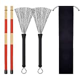 Hot Rods Drum Sticks Drum Wire Brushes Drum Brushes Drum Sticks Retractable Brushes Drums Sticks Drum Brushes Set for Jazz Acoustic Music Lover Gift Total 2 Pairs with Portable Storage Bag