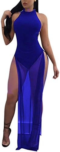 Wowowdress Womens Sexy Sleeveless Mesh Split See Through Long Maxi Dress