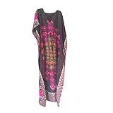 Womens Maxi Caftan Dresses Black Dashiki Print Resortwear Kaftan Cover Up