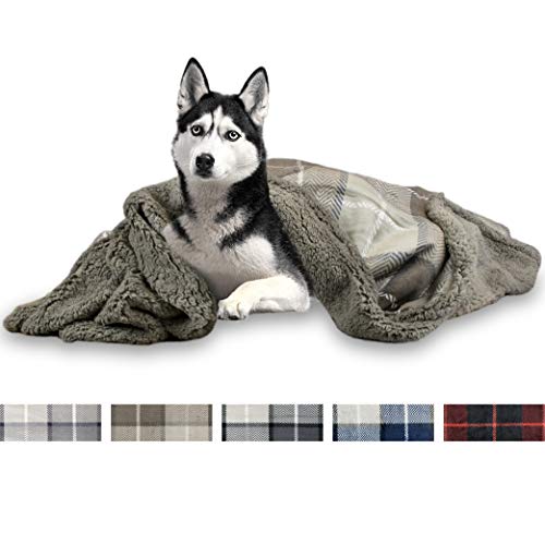 PetAmi Deluxe Dog Blanket for Large Dogs | Sherpa Fleece Pet Throw Blanket for Couch Sofa Bed | Soft Durable Reversible Furniture Protector for Medium Dog Cat Puppy – 60×40 Plaid Taupe