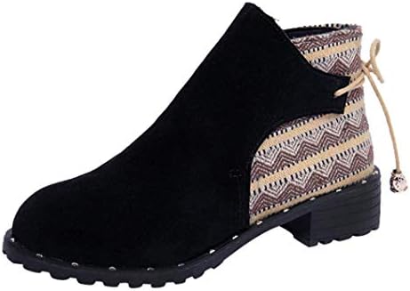 HLHN Women Ankle Boots Boho Leather Lace-up Block Flat Heel Martin Shoes Vintage Casual Classic Winter