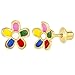 18k Gold Plated Multicolor Enamel Flower Screw Back Earrings Toddlers Girls 8mm