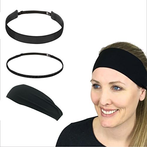 Bani Bands Women's and Girl's Variety 3 Pack Headband Set, Adjustable, Sports, Sparkle, Black, 3 Pack