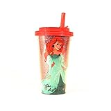 Silver Buffalo DP2484G Disney Ariel Standing Glitter BPA-Free Plastic Flip Straw Cold Cup, 16 oz., Pink