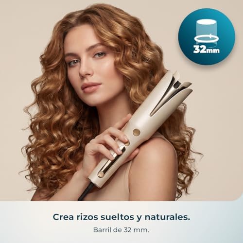 Rizador de Pelo Automático con Tecnología Plasma SurfCare Magic Waves Plasma. Barril de 32mm, Revestimiento de Cerámica, 160º-210ºC, Botón de Rotación, Función Memoria, Rápido Calentamiento