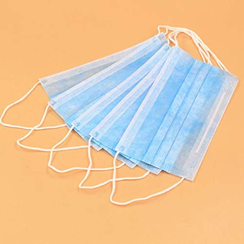 FD Sanitary Masks, FunDiscount 50 Pack 3-Ply Blue Disposable Earloop Face Mask Medical Surgical Mouth Masks for Dust, Flu, Mouth, Dental, Cleaning, Travel, Antiviral Anti Pollen, Allergy Mask (50pcs)