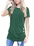 iChunhua Women's Casual Short Sleeve Round Neck Solid Loose Blouse Tops Button Decor