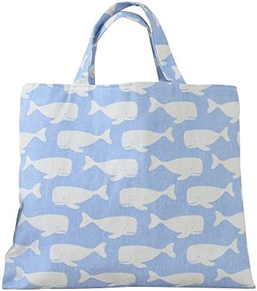 Nuni Blue Whale Pattern Cotton Canvas Tote Shopping Bag (Light Blue/ No Closure/ 13.8x11.4in)