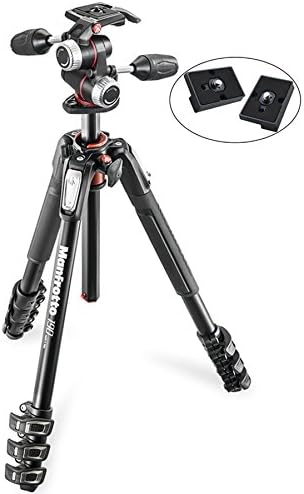 ManfrottoMK190XPRO4-3W Aluminum Tripod with 3-Way Pan/Tilt Head and Two ZAYKiR Quick Release Plates for The RC2 Rapid Connect Adapter