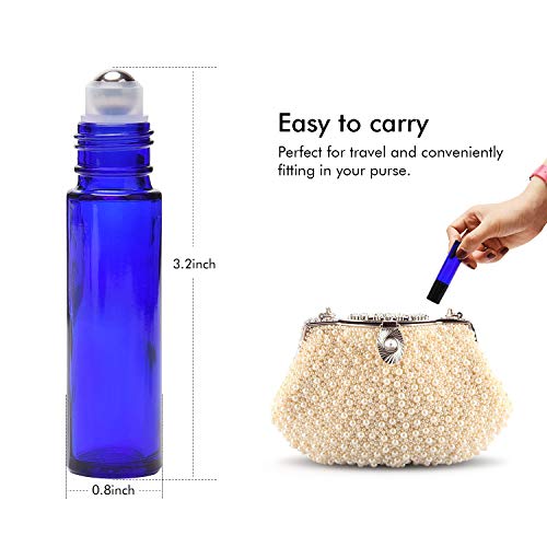ULG Roll on Bottles 10ml Blue Glass Empty Bottles 8 Pack with Stainless Steel Roller Ball 2 Extra Balls 8 Piece Waterproof Labels 1 Opener and 3ml Dropper for Essential Oils - Thumbnail 3