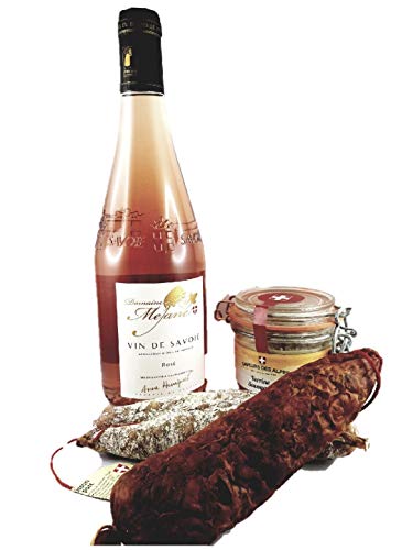 Coffret cadeau noel de la Savoie: 1 bouteille de rosé, 1 terrine, 2 saucissons pur porc - idée cadeau pour Noel