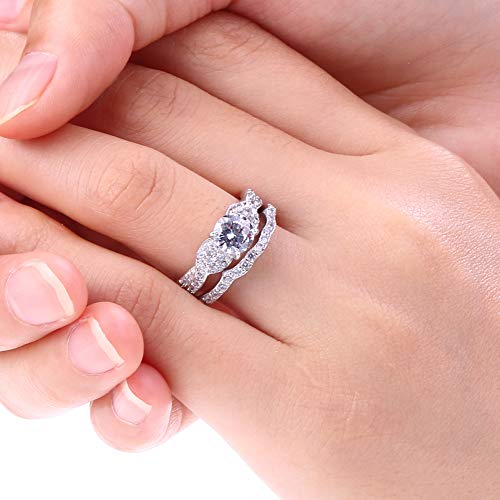 3UMeter 925 Sterling Silver Bridal Sets Cubic Zirconia Wedding Rings Shining Engagement Ring Set for Women Size 9