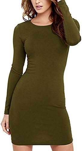 MISFONDLE Women's Sexy Casual Bodycon Long Sleeve Crew Neck Mini Club Dress Army Green