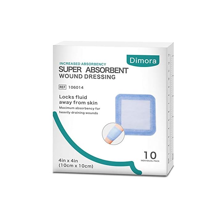 Dimora Super Absorbent Wound Dressing, with Non-Adherent Contact Layer, 4'' x 4'', 10 Count