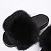 Jancoco Max Real Fox Fur Slides for Women - Fluffy Fur Slippers Open Toe Flat Sandals Outdoor (US 11, Black)